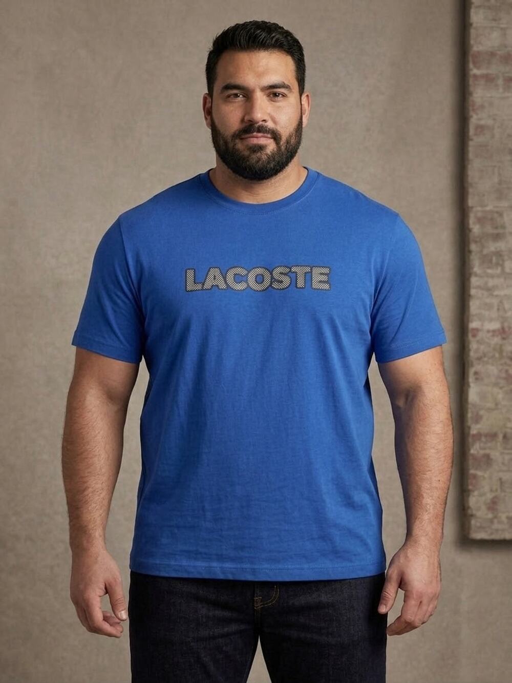 NWT Lacoste Regular Fit Mens T-Shirt Sz 8 US 3XL Blue Herringbone Logo Patch Tee
